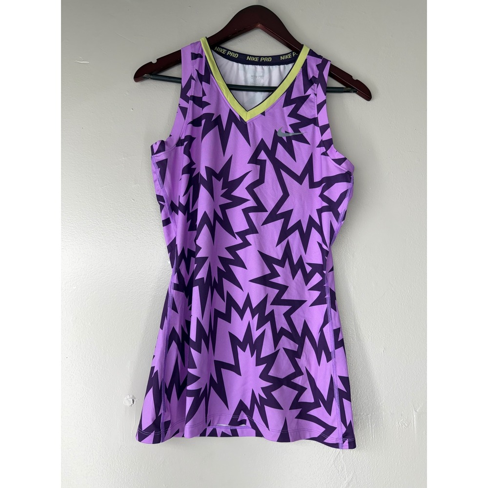 Nike Pro Womens Purple Starburst Graphic V-Neck Athletic Tank Top Size M